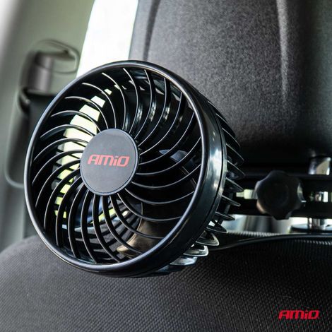 VENTILATEUR 12V (DIAM 11,5CM) ORIENTABLE 2 VITESSES FIXATION APPUIE-TETE AMIO