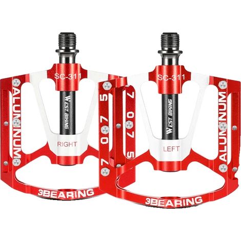 Pedales de bicicleta ultraligeros, diseño antideslizante, aleación de aluminio ligera, color rojo. (1/2)