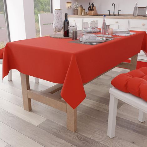 Nappe de Table, de Cuisine, en Coton, Couleur Unie, carrée, Rouge, pour 4 Places (140 x 140 cm) (1/4)