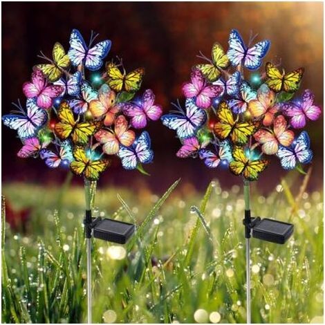Solar-Gartenleuchten für den Außenbereich, wasserdicht, dekorativ, 2er-Pack mit 44 LEDs, 34 Schmetterlingen und Blumen-Dekor für Hof, Terrasse, Rasen, ideales Geschenk (1/5)