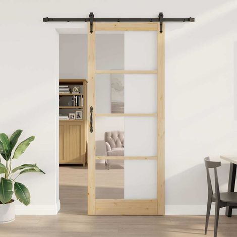 Porte Coulissante-Porte intérieure Marron 93 x 232 cm Bois et métal 294286 (1/5)