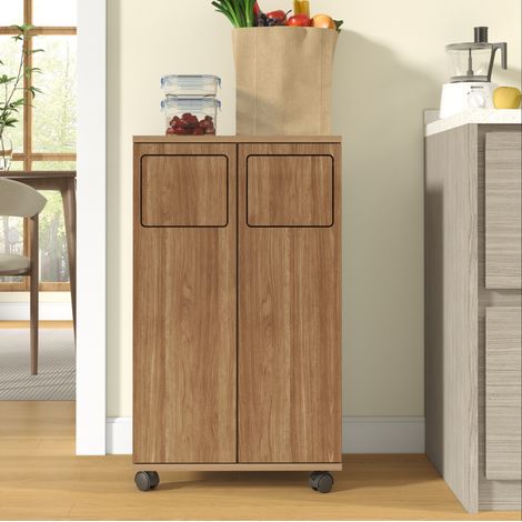 Mobile cucina per raccolta differenziata a 2 scomparti su ruote, rovere chiaro OKMYHOME (1/5)