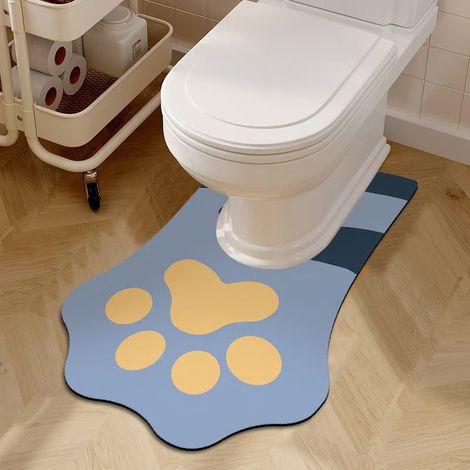 Tapis de toilette en forme de U - résistant - fond antidérapant - absorbant, à séchage rapide et respirant.(Bleu、Long) (1/2)