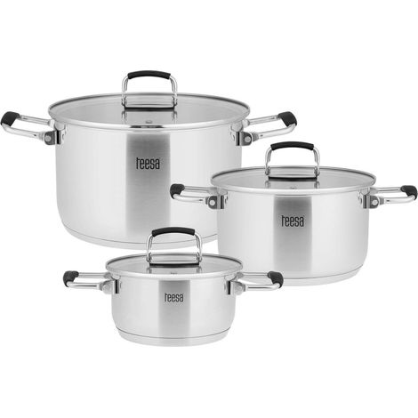 Set di pentole TEESA, 6 pezzi, acciaio inox, vetro temperato, INDUZIONE (1/3)