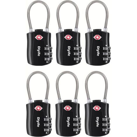 TSA Kofferschloss 3-stelliges Kabelschloss 6er Set Schwarz für Gepäck & Spind