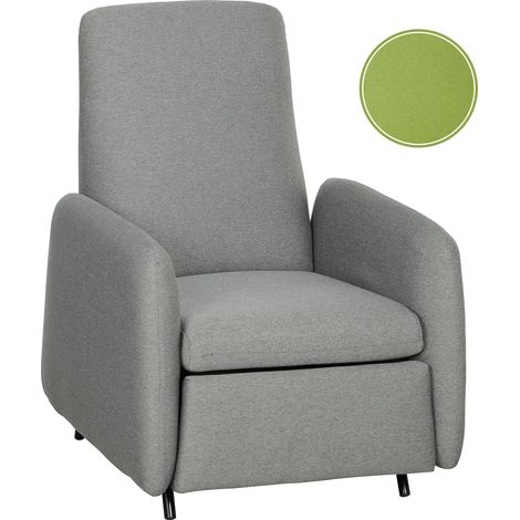 Poltrona Reclinable 150° Ressorts Ensachés Tissu Lin 2 Housses de Rechange (Gris/Vert) Structure Acier 135 kg