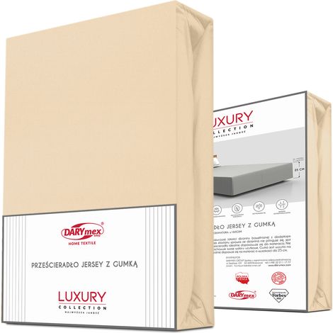 Spannbettlaken 200x220 cm, dicker Baumwolljersey, Höhe 25 cm, hellbeige (1/5)