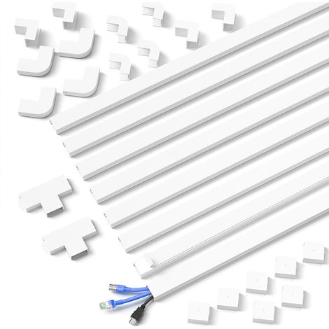 Goulotte Passe-Câbles, 8M Cache Câbles pour Fils au Mur, Cache Fil Electrique Peut Se Peindre, Découpables, Autocollant - 8 x 24mm(Largeur) x 14mm(Hauteur) x 1M(Longueurs) - Blanc (1/5)