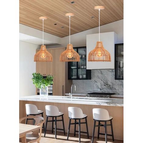 Lot de 3 Rétro Lustre Suspension Lustre Vintage en Bambou Abat-jour Design Gourde Style Rural Pastoral pour Salon Chambre (1/5)