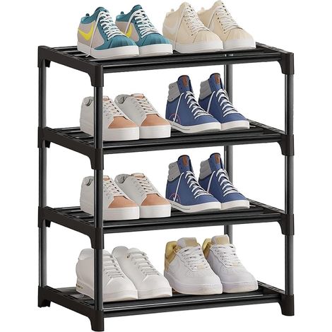 Étagère à Chaussures 4 Niveaux Noire, Petit Meuble Chaussure (1/5)