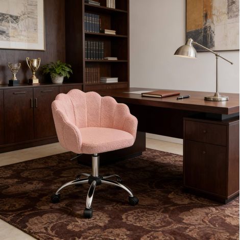 Sedia da ufficio 55x37.5x81.5 cm rosa in tessuto e metallo con altezza regolabile e ruote (1/5)