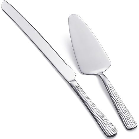 Ensemble de Couteaux à Gâteau Argent de 33 cm, Ensemble de Découpe en Acier Inoxydable avec Couteau et Service à Gâteau pour Mariages, Anniversaires et Fêtes (1/5)