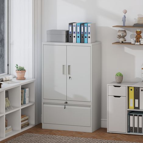 Archivador de acero de 2 puertas con cerradura, archivador de oficina con 25 estantes ajustables, cajón para documentos tamaño carta/legal/A4, archivador multiusos, para estudio, blanco.