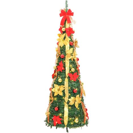 Sapin de Noël Artificiel - Arbre de Noël escamotable 100 LED vert 150 cm Maison La Vie2772 (1/5)