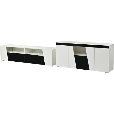 Mueble TV con LED 180 x 38,5 x 45 cm blanco y negro brillante (1/5)