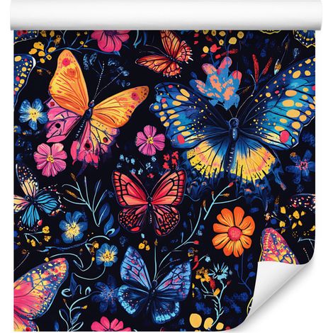 Papier peint papillons colorés bleu marine pour salon et chambre 50x1000 cm (1/5)