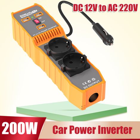 JSSEVN - 200-W-Wechselrichter, Hochfrequenz-Sinus-Wechselrichter (12 V DC zu AC) mit 3 USB-Anschlüssen, 2 Steckdosen und Zigarettenanzünderbuchse (1/5)