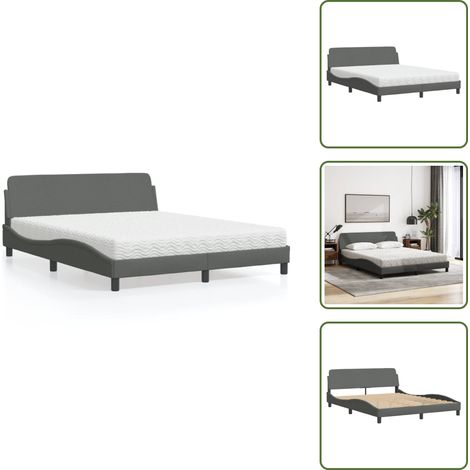 Schlafkomfort - vidaXL Bett mit Matratze "Dover" Dunkelgrau 160x200 cm Stoff - Schaumstoffmatratze (1/5)