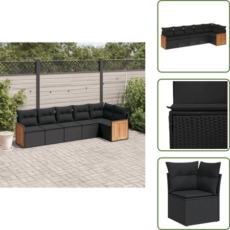 6-tlg. Garten-Sofagarnitur mit Kissen Schwarz Poly Rattan - Gartenmöbel - Rattan Möbel - Lounge Set - Esszimmergarnitur - Balkonmöbel (1/5)