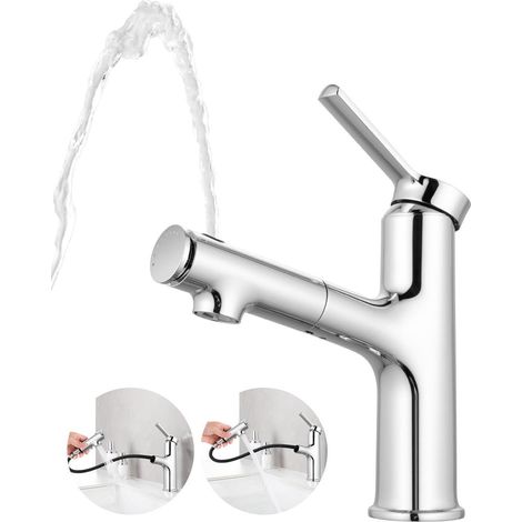 Mitigeur lavabo chromé avec douchette extractible, 3 modes de jet (1/5)