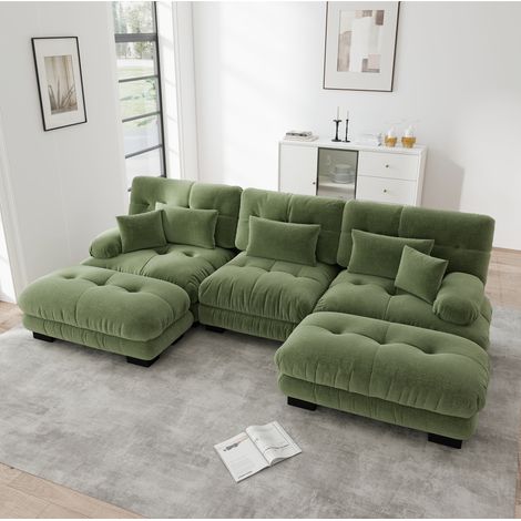 Modulares U-Ecksofa 313x145x81 cm Chenille Grün mit Ottomanen fürs Wohnzimmer – MEUBLIV (1/5)