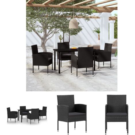 Terrassenmöbel - vidaXL 5-tlg. Garten-Essgruppe Schwarz - Garten-Tisch (1/5)