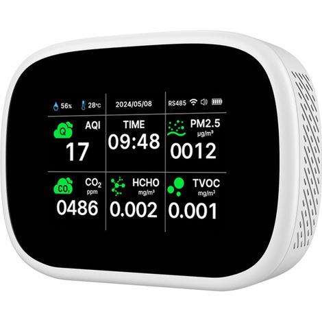 Détecteur de qualité de l'air Tuya WiFi 10 en 1, portable et domestique : mesure de l'IQA (PM2.5, PM1.0, PM10, CO2, TVOC, HCHO), écran TFT, fonction temps, température et humidité.