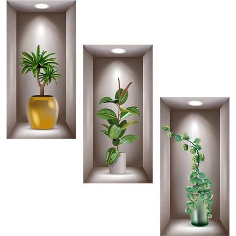 Autocollants muraux de vases 3D, autocollants muraux de plantes (1/4)