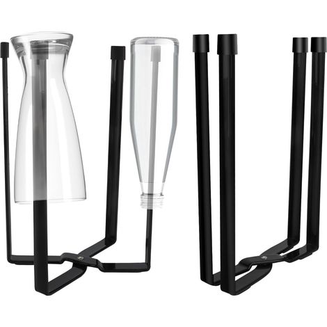 Flaschenabtropfer, faltbarer Flaschenabtropfer, Metallflaschenhalter mit 4 Fächern, multifunktionaler Abtropfer für Flaschen, Becher und Müllbeutel (schwarz)