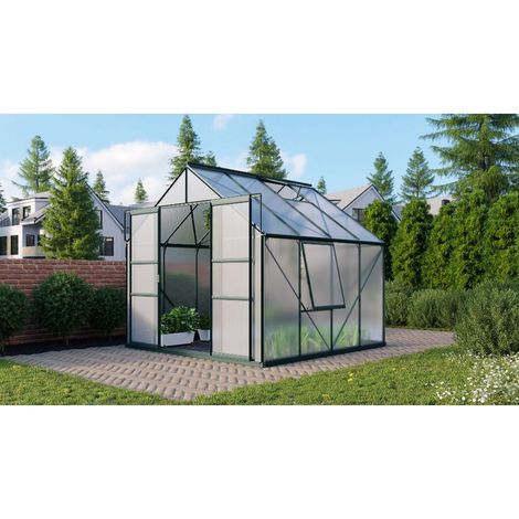 Serre de jardin en polycarbonate 4 ou 6 mm - Meridian - Portes 1 dble coulissante, Long 2.58 m, Couleur Aluminium , Polycarbonate (1/5)