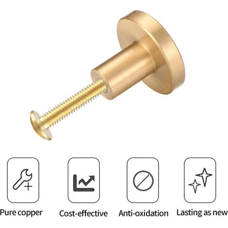 Juego de 6 tiradores para cajones, 25 mm de diámetro, tiradores para muebles en tono dorado, tiradores redondos para armarios decorativos. (1/3)