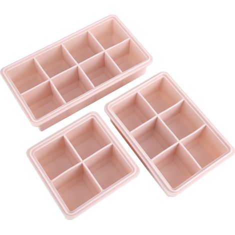 Lot de 3 moules à glaçons en silicone souple avec couvercle, accessoires de cuisine, rose (1/5)