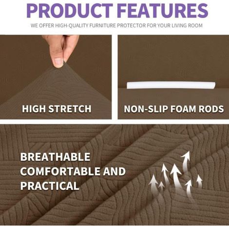 Housse Canapé - 2 Places - Extensible Universelle - Marron - Polyester - Lavable Déhoussable (1/4)