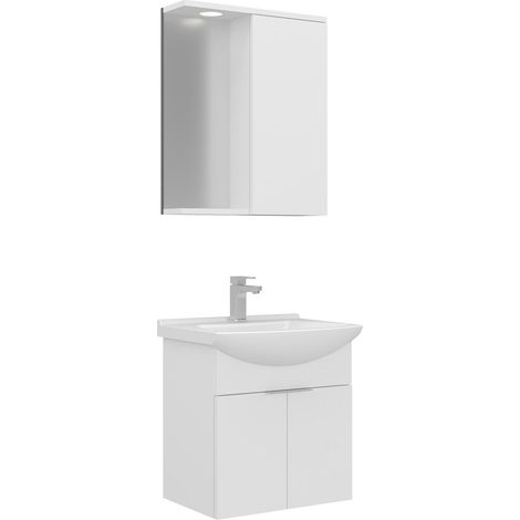 Ensemble Meuble Vasque avec Miroir (2 Pièces) "Purus 55" - 55 x 50 x 58 cm - White (1/3)