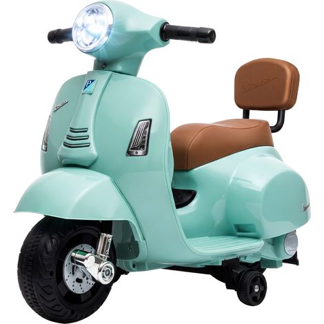 AIYAPLAY moto eléctrica para niños licencia Mini Vespa GTS con 2 ruedas auxiliares, batería de litio, faro, bocina, respaldo,18-36 meses, verde (1/5)