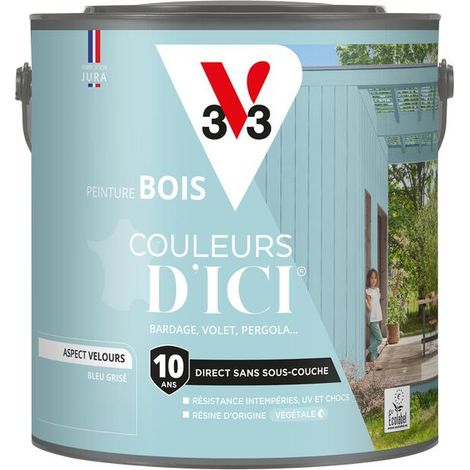 Peinture bois extérieur Couleurs d'Ici® V33 Bleu grisé Velours 2L (1/5)