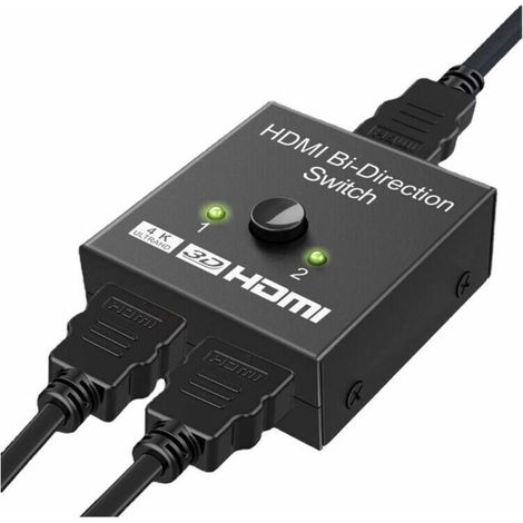 Conmutador HDMI, divisor HDMI 4K, adaptador bidireccional de 2 entradas y 1 salida o 1 entrada y 2 salidas, compatible con 3D 4K 1080P, HDCP, conmutador HDMI para HDTV, reproductor de Blu-ray, DVD y D (1/4)