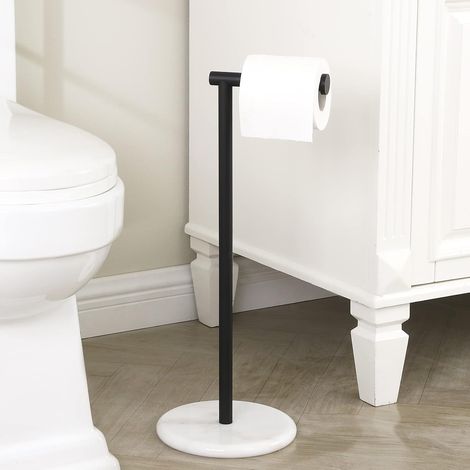 Porte Rouleau Papier Toilette sur Pied Porte Papier Toilette sur Pied Dérouleur Papier Toilette Salle de Bain avec Base en Marbre Acier Inoxydable SUS304 Noir Mat, BPH284S1-BK (1/5)