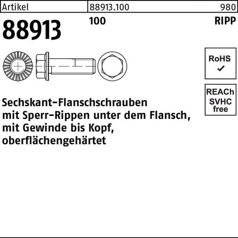 Sechskant-Flanschschraube VG M8x40 Stahl 10.9 blank m. Sperrrippen 100 Stk (1/2)