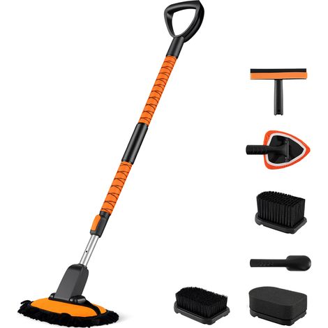 COSTWAY 132 cm Car Wash Brush with Extendable Handle-Orange