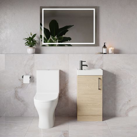 Napoli Cube Light Oak 400mm Single Door Vanity Unit and Jubilee Toilet Suite with Align Basin - 400mm - Gunmetal Grey 160mm Handle
