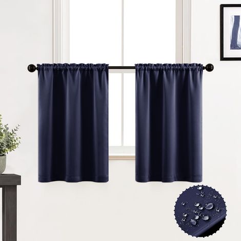 Cantonnière de cuisine imperméable avec couvre-tringle de 60 cm pour petites portes d'entrée et fenêtres, lot de 2 - Bleu (1/5)
