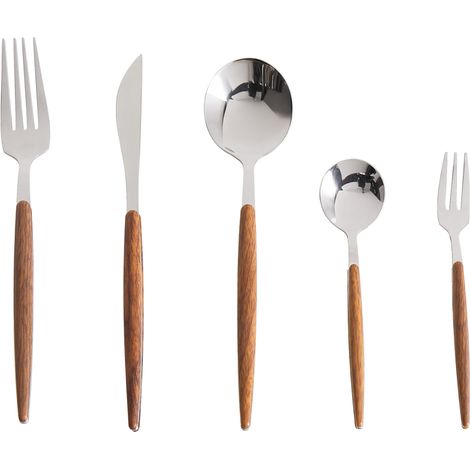 Cubertería moderna glamurosa de 30 piezas: cuchillo tenedor cuchara cucharilla tenedor para fruta material sintético acero inoxidable plateado Gemelli (1/5)