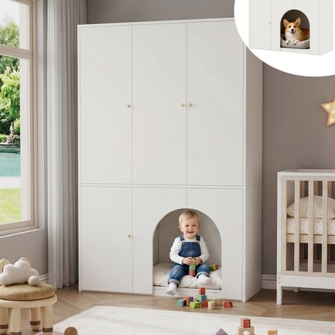 Armoire haute trois portes blanche design arqué avec penderie rangement dressing chambre dimensions 120x50x200 cm (1/5)