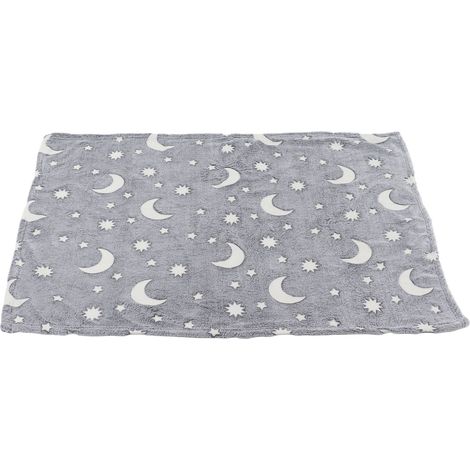 Couverture lumineuse à motif lune et étoiles, douce et moelleuse, 1,8 m x 2 m, en polyester, grise, idéale comme cadeau pour enfants. (1/5)