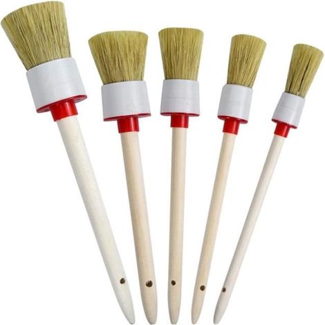 Lot de 5 Brosse à Détails Automatiques, Pinceaux de Nettoyage de Voiture Set, Poils de Sanglier Naturels Brosses de Détail (1/4)