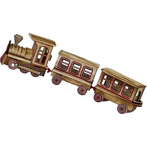 Train de Noël en bois, décoration compatible, 1 ensemble, petit modèle de train en trois sections (1/5)