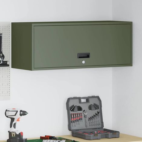 Wandschrank für die Garage mit Gasdrucklift-Tür Olivgrün