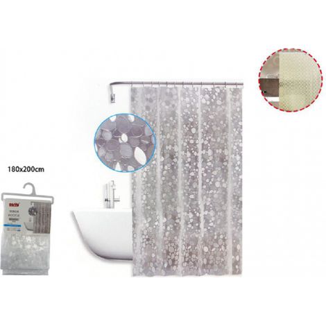 Trade Shop - Cortina De Baño Impermeable Antimoho Blanca Con Guijarros 180 X 200cm 59525 - (1/2)