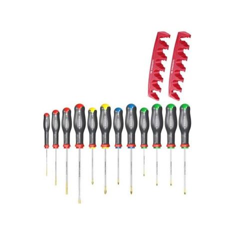 FACOM Jeu De 12 Tournevis Protwist - AT.J12R2PB - Fendue, PH, PZ, Torx - 2 Racks De Rangement